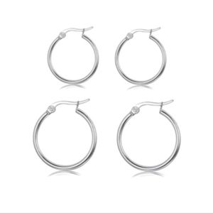 Sterling Silver Classic French Lock Hoops Set